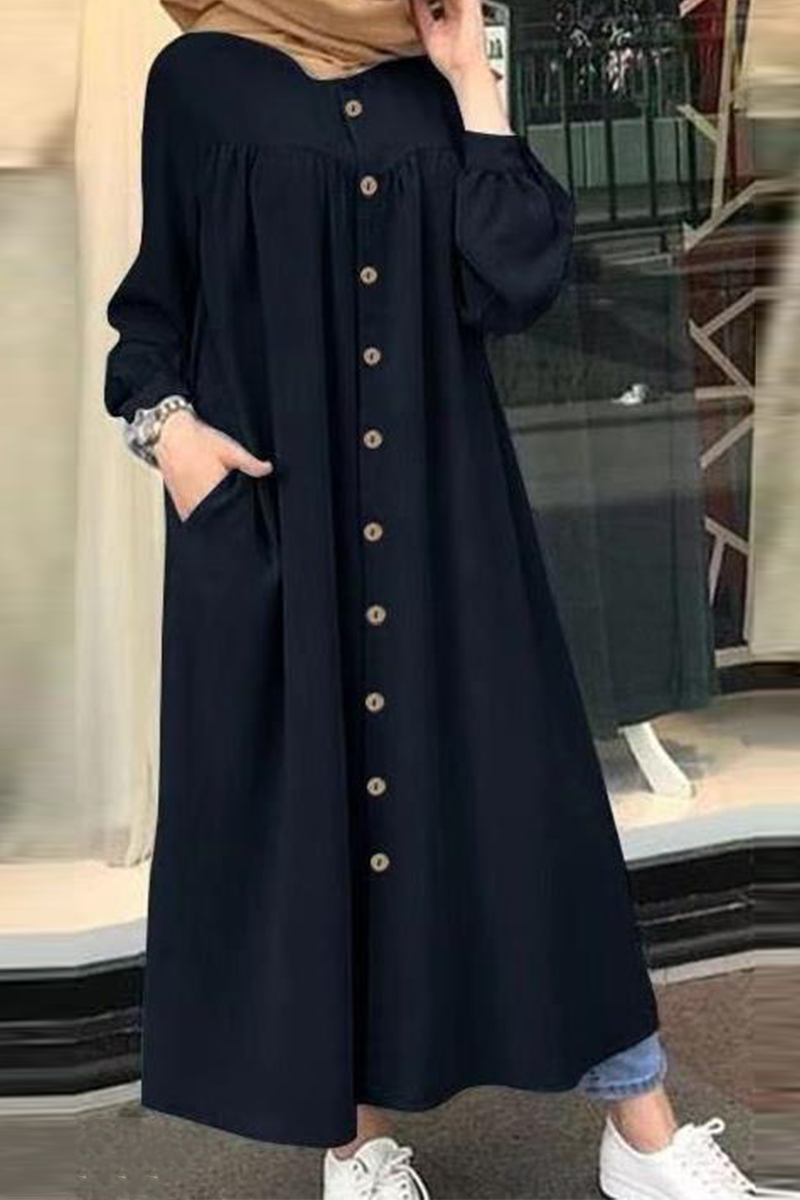 Casual Solid Buckle Mandarin Collar Shirt Dress Dresses(5 colors)