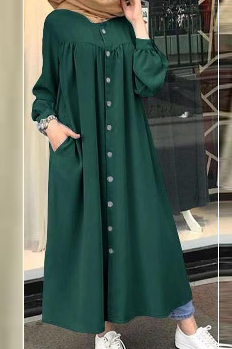 Casual Solid Buckle Mandarin Collar Shirt Dress Dresses(5 colors)