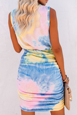 Casual Patchwork Tie-dye O Neck Pencil Skirt Dresses