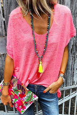 Casual Solid Patchwork V Neck T-Shirts