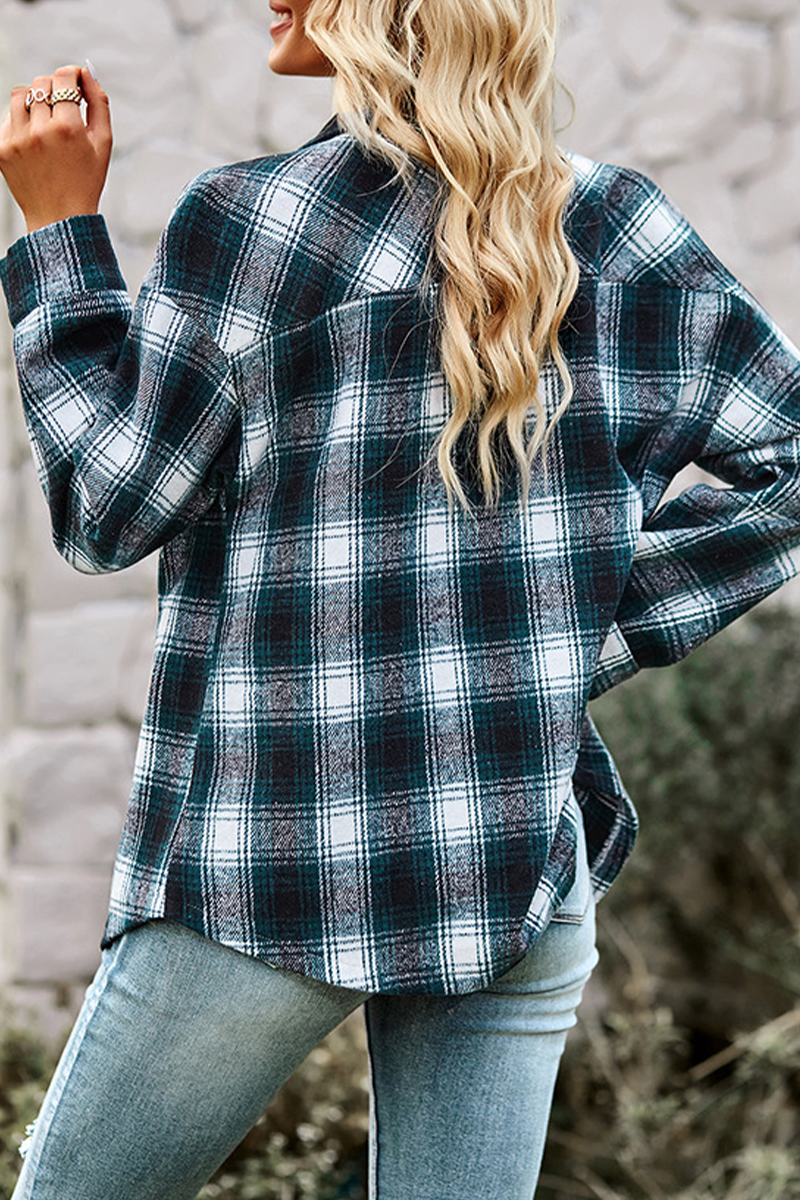 Casual Plaid Patchwork Turndown Collar Tops(4 colors)