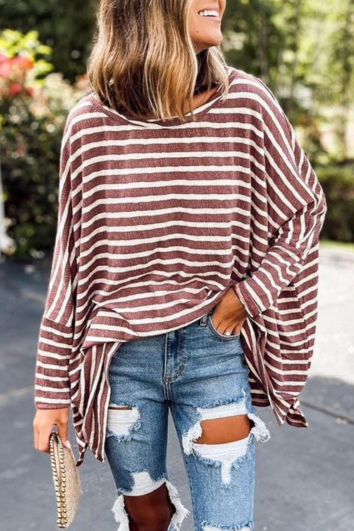 Daily Simplicity Striped Pullovers O Neck Tops