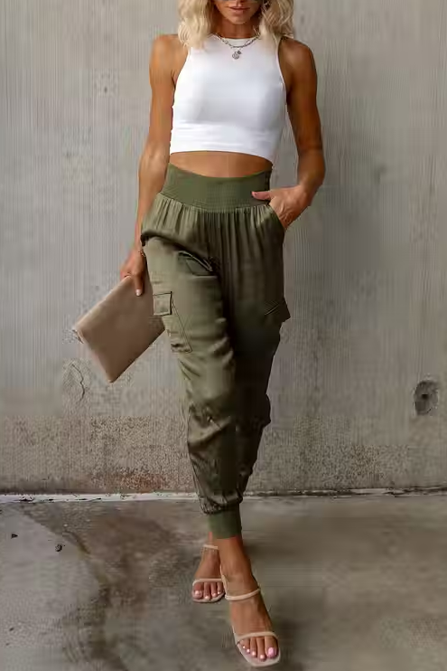 Fashion Casual Solid Pants Regular High Waist Lantern Solid Color Bottoms