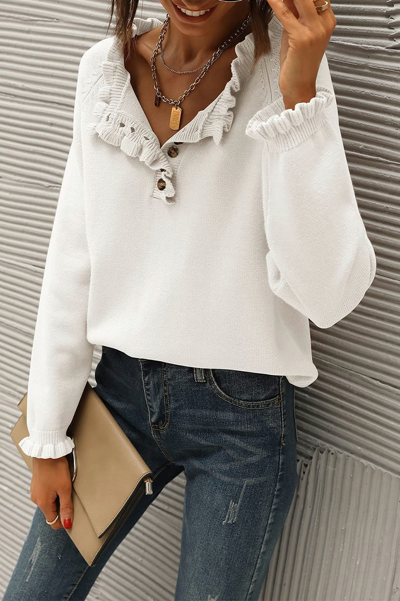 Casual Elegant Solid Buttons V Neck Tops