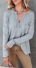 Casual Solid Pullovers V Neck Tops