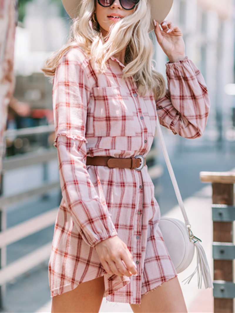 Fashion Casual Plaid Shirt Collar Dresses