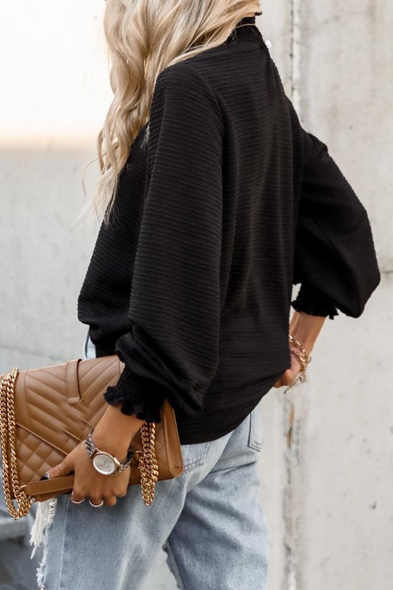 Puff Sleeve High Collar Blouse