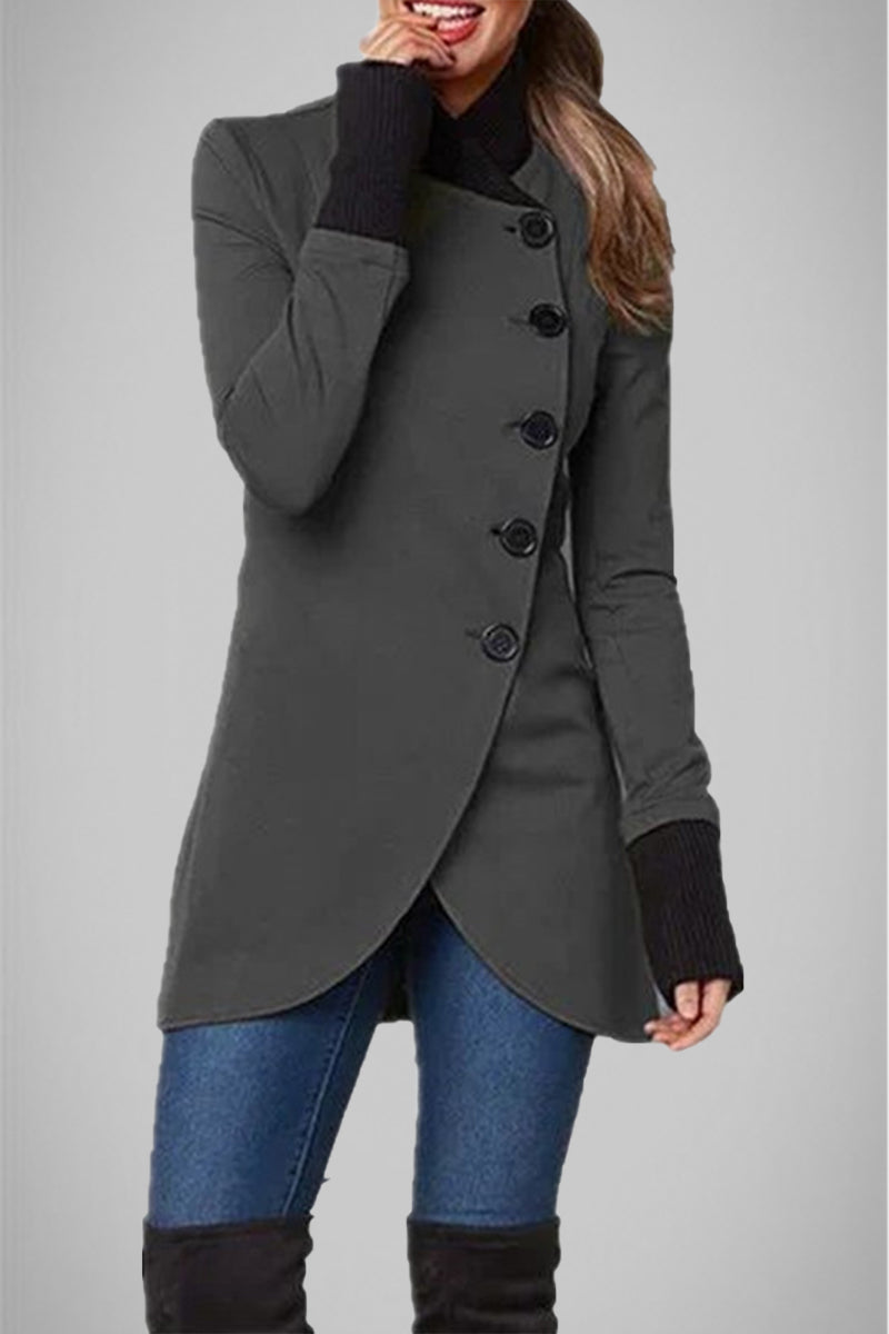 Elegant College Solid Buttons POLO collar Outerwear