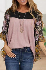 Casual Print Contrast O Neck Tops