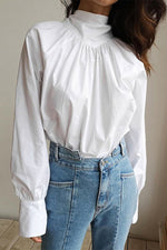 Work Elegant Solid Frenulum With Bow Mandarin Collar Blouses