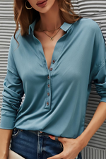 Casual Solid Buttons Solid Color Turndown Collar T-Shirts(9 Colors)