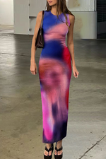 Sexy Tie Dye Printing O Neck A Line Dresses(6 Colors)