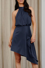 Celebrities Elegant Solid Asymmetrical Halter Irregular Dress Dresses(10 Colors)