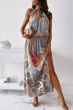 Vintage Elegant Print Halter A Line Dresses