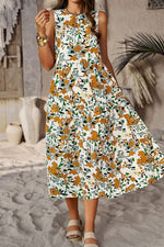 Elegant Floral Pocket Contrast O Neck A Line Dresses