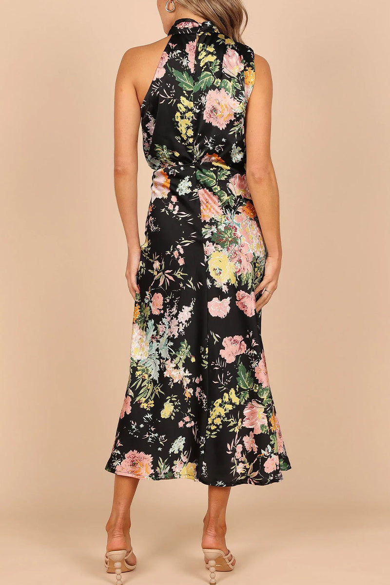 Celebrities Elegant Floral Patchwork Halter A Line Dresses