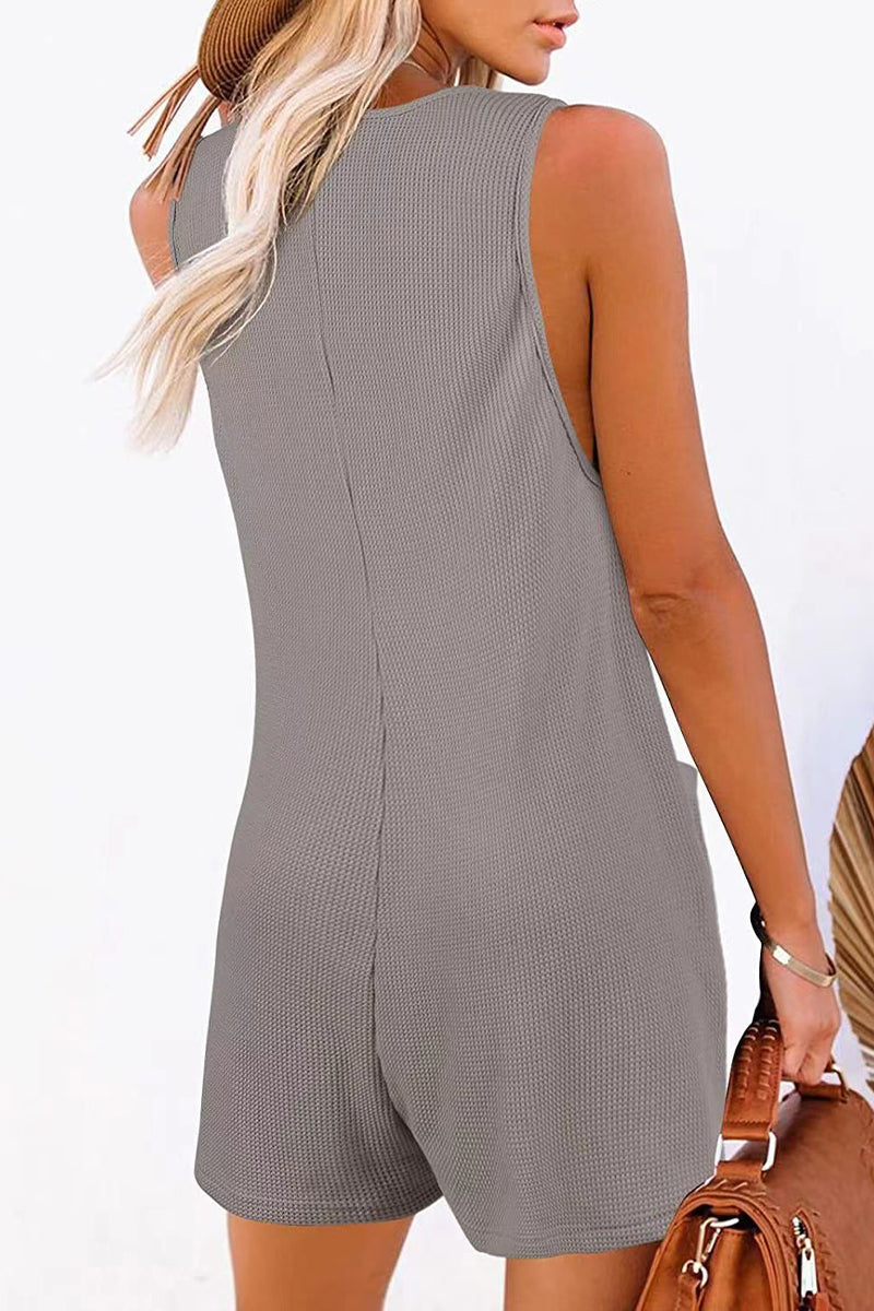 Casual Street Solid Pocket Buttons V Neck Loose Jumpsuits