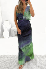 Casual Vacation Tie Dye Backless V Neck A Line Dresses