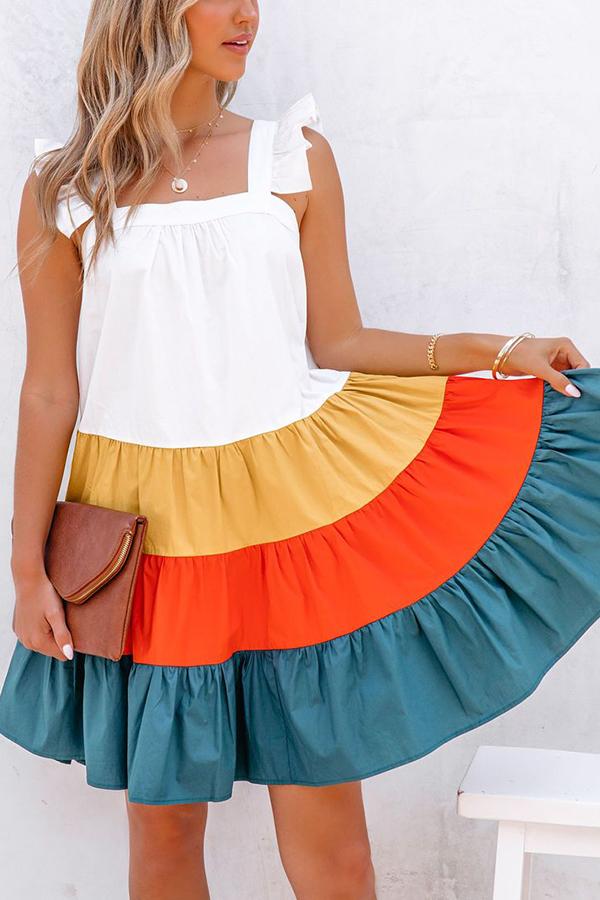 Restart Summer Color Block Tiered Babydoll Dress