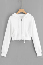 Pockets Zipper Hoodie Crop Jackets