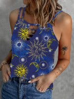 Women's Tank Tops Casual Starry Print Cutout Sleeveless Tank Top