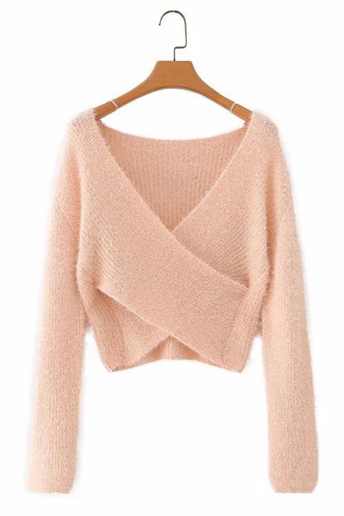 Fuzzy Cross Crop Sweater