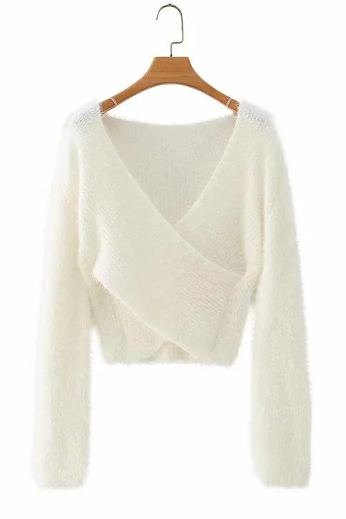 Fuzzy Cross Crop Sweater