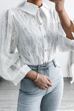 Lace Pearl Puff Sleeve Blouse