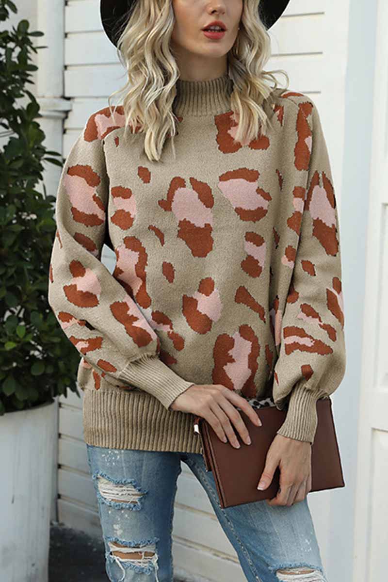 Florcoo Turtleneck Loose Leopard Sweater