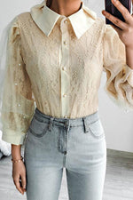 Lace Pearl Puff Sleeve Blouse