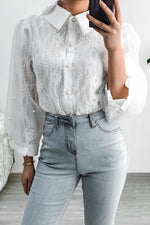 Lace Pearl Puff Sleeve Blouse