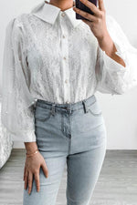 Lace Pearl Puff Sleeve Blouse