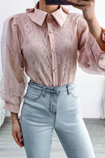 Lace Pearl Puff Sleeve Blouse