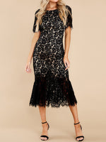 Women's Dresses Lace Backless Short Sleeve Fishtail Dress
