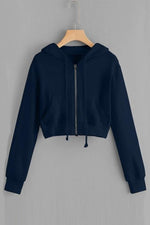 Pockets Zipper Hoodie Crop Jackets