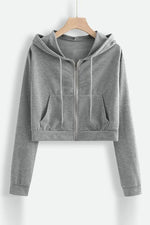 Pockets Zipper Hoodie Crop Jackets