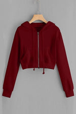 Pockets Zipper Hoodie Crop Jackets