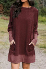 Pockets O Neck Long Sleeve Hoodie Dress