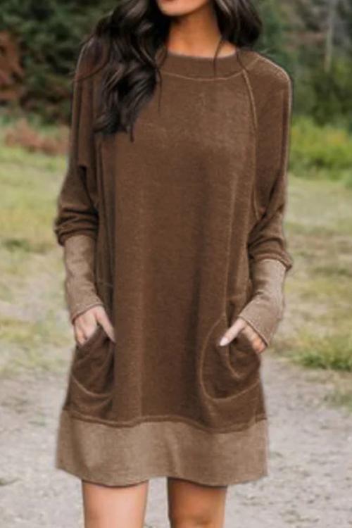 Pockets O Neck Long Sleeve Hoodie Dress