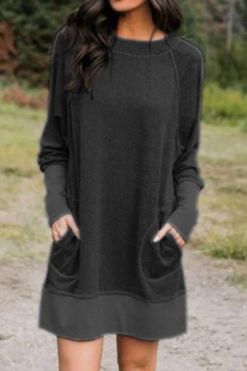 Pockets O Neck Long Sleeve Hoodie Dress