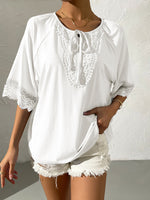 Women's T-Shirts Loose Round Neck Lace Short Sleeve T-Shirt