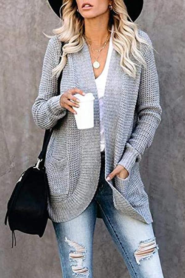Solid Color Long Sleeve Knitted Cardigan