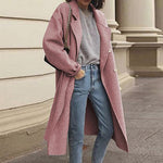 Blazer Lapel Collar Solid Color Long Outerwear Coat