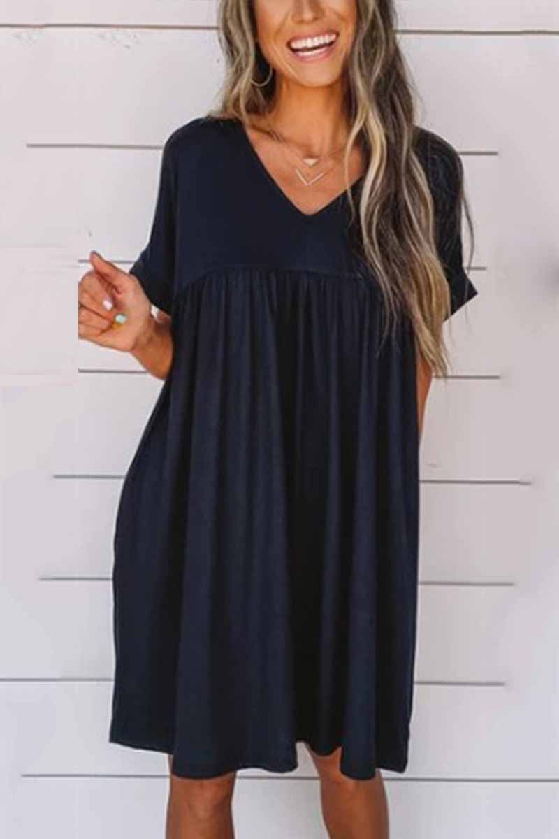 Florcoo V-neck Solid Color Loose Dress