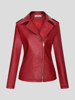 Women's Jackets Temperament Slim Zipper Lapel Pu Leather Jacket