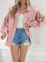 Collard Neck Button Down Front Pocket Jacket Shirt