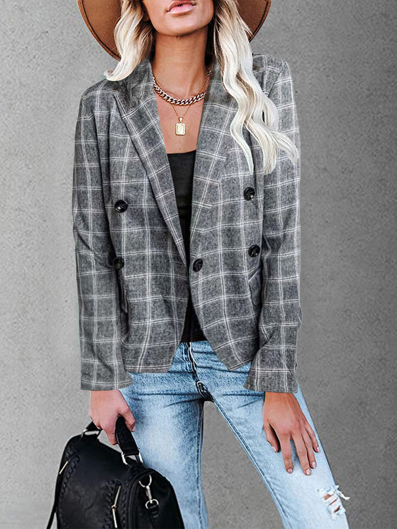 Women's Long Sleeve Plaid Open Front Casual Jacket Top