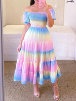 Fashion Short Sleeve Printed Flared Midi Dress