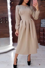 Elegant Solid Color Long Sleeves Midi Dresses