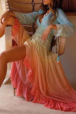 Florcoo V Neck Long Sleeve Gradient Dress